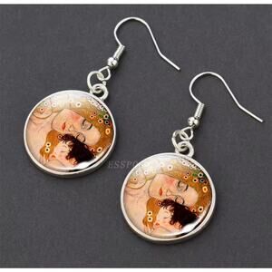 Gustav Klimt 'The Mother & Child" Cobachon Earrings Silver NEW Master Artist Ser